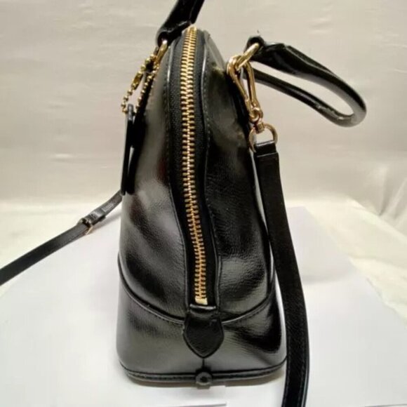 Coach Cora F36703 Patent Crossgrain Leather Black Gold Convertible Shoulder Bag - Picture 2 of 16